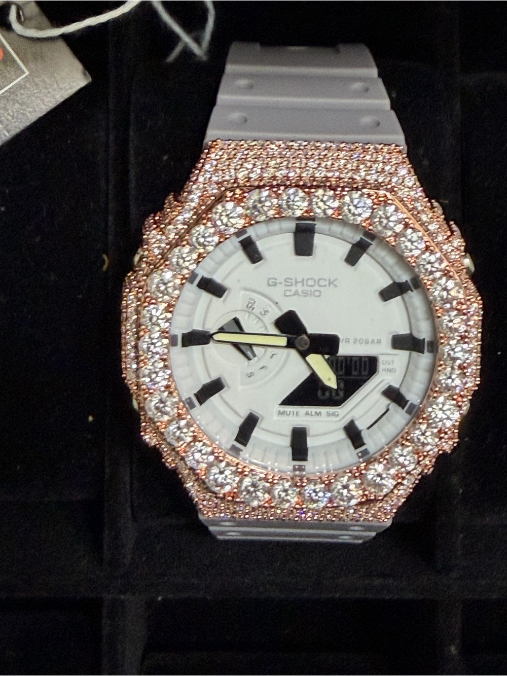 Casio G-Shock White Dial Rose Gold Crystal Bezel Watch